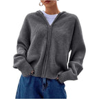 Loose Fitting Casual Cardigan Sweater With A Chunky Knit And Zipper