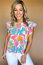 Multi Colour Flutter Sleeve Blouse Abstract Print Women UK