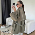 Turn-down Collar Fitted Waist Figure-flattering Elegant Single-breasted Trench Coat