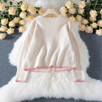 Women's Contrast Color Elegant Fashion Casual Loose Front Lace-up Pocket Knitted Cardigan