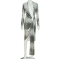 Casual Elegant Printed Deep V Long Sleeve Streamer Pleated Length Dress