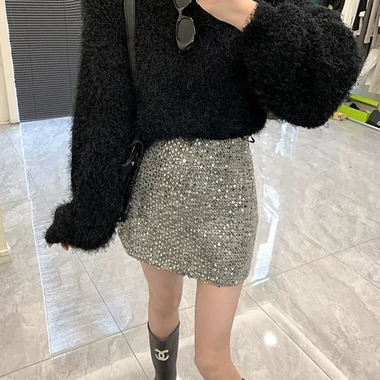 Women's Fashionable Beaded High-Waisted Sheath Skirt