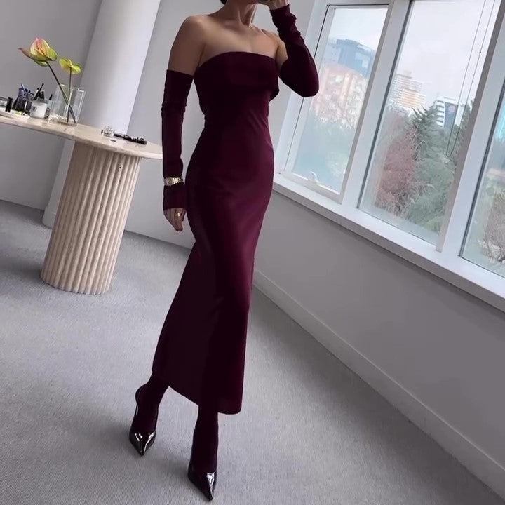 Burgundy Flowing Fabric Tube Top Dress