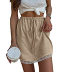 Women's Lace-trimmed Lace-up Satin Skirt