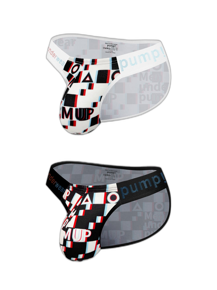 2 Pack Men's Breathable Alphabet-Print Expanded Pouch Briefs