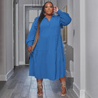 Women's Fashion Ruffle-Shoulder Long-Sleeve Layered Dress