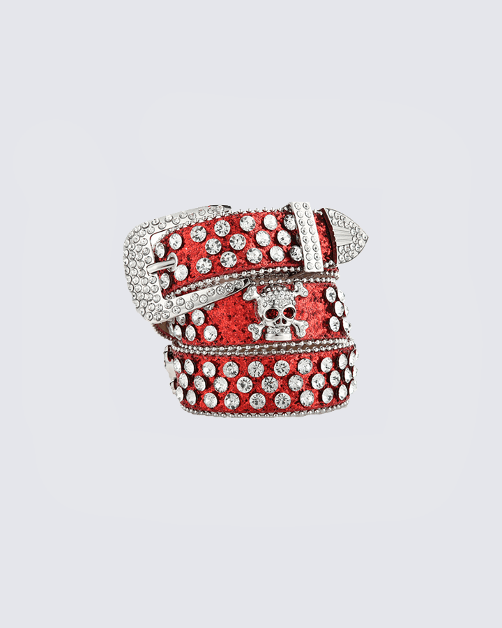 Rhinestone Skull Belt with Studded Edge – Statement Accessory