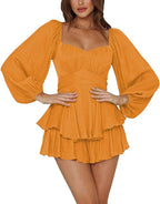 Ruffled Jumpsuit Women's Summer Lantern Long Sleeve Casual Culotte