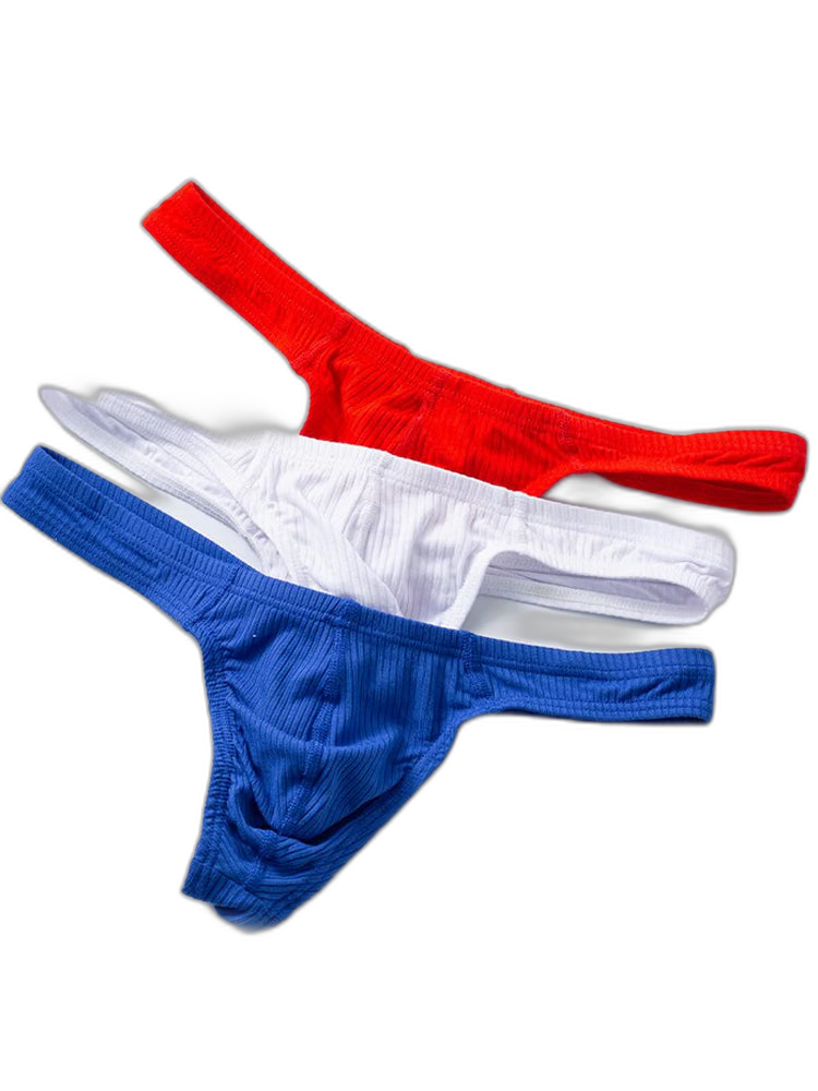 2-pack Men's Ribbed Low-rise Solid Color Thong