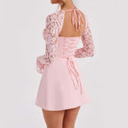 Y2K  Lace Long Sleeve Dress Fashion Sexy Corset Backless Lace Up Short Dresses Womens Clothing