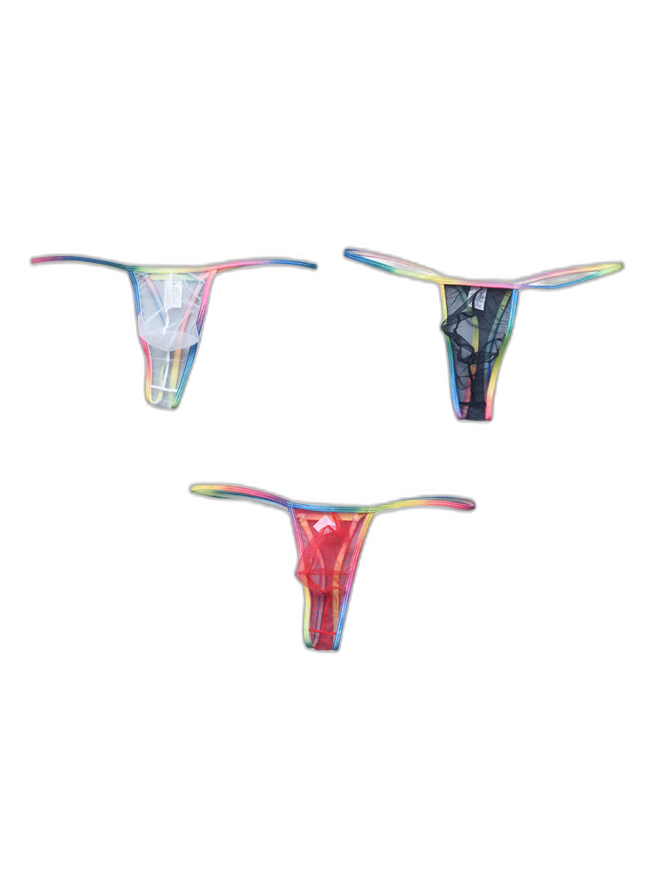 3-pack Men's Sexy Rainbow Transparent Convex Pouch Breathable Thong