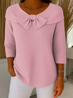 Knitted Bow Solid Color Sweater Autumn And Winter