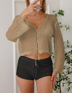 Cotton-like Women's Cardigan Hollow Woven Blouse