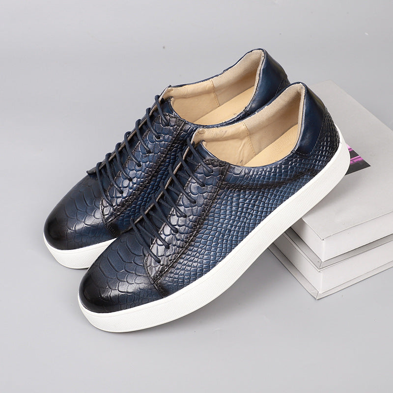 Lace-up Embossed Flat Casual Leather Shoes For Men