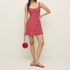 Square Neck Open Back Fresh And Sweet Printed Suspender Dress