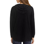 Loose-fitting Solid Color Long Sleeves Casual Sunken Stripe Hooded Sweater