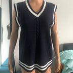 Women's Waistcoat V-neck Striped Stitching Casual Knitted Sweater
