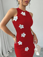 Women's Slim-fit Sleeveless Fashionable Floral Round-neck Dress
