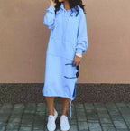 Casual Long-sleeved Hooded Sweater With Pocket Fashion Drawstring Long Sweatshirt Womens Clothing