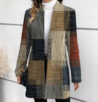 Printed Stand Up Collar Mid Length Long Sleeved Windbreaker Jacket