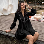 Women's Intellectual Casual Long-Sleeve V-Neck Dress