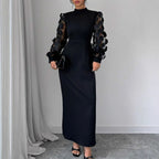 New Arrival Elegant Lace-spliced Dress With A Stand-up Collar