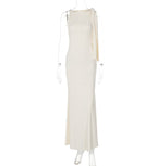 One-shoulder Ribbon Long Dress Ins Fashion Slim Sleeveless Dresses For Evening Party Club Clothing Women