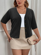 Elegant Half-Sleeve Slightly Stretchy Cardigan With Four Buttons