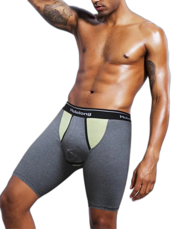 Dual Pouch Men's Long Legs Sports Boxer Briefs