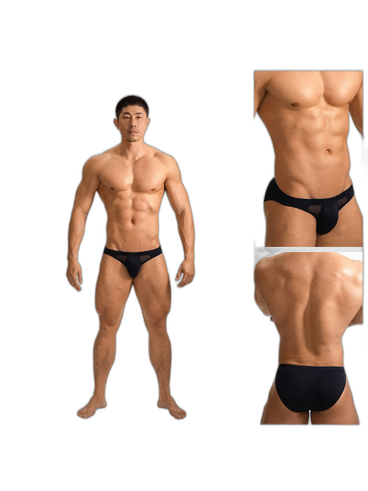 2 Pack Men's Sheer Mesh Low-Rise Sexy Ice Silk Briefs