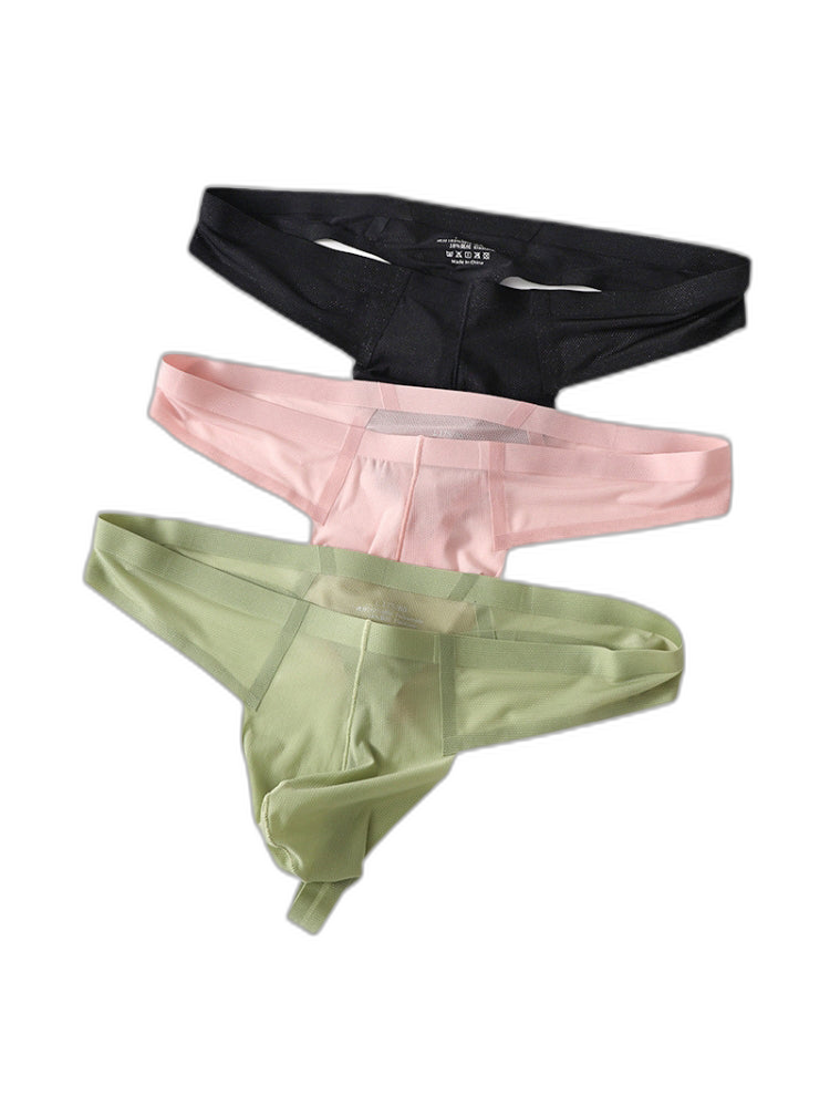 3 Pack Men's Solid Color Seamless Comfort Quick-Dry Breathable Thongs