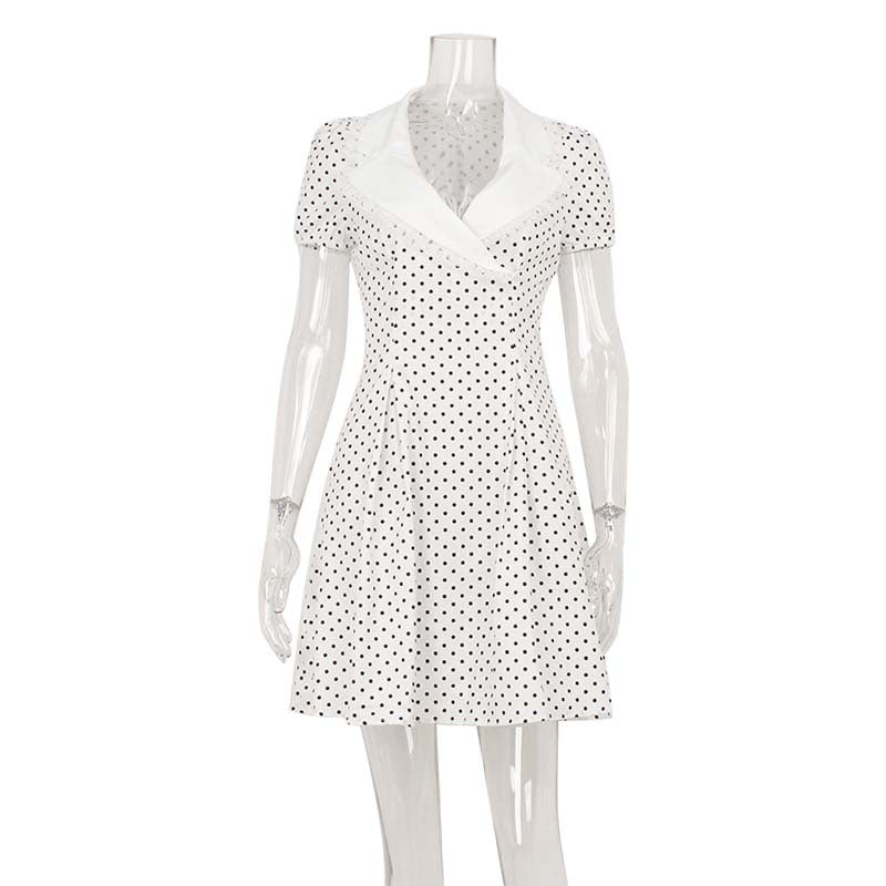 European And American-style Fashionable Women's V-neck Polka-dot Printed Dress