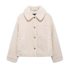 New Fleece Loose Solid-color Lapel Jacket Coat