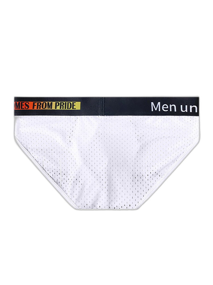 Men's Mesh Briefs With Colorful Spliced Lines