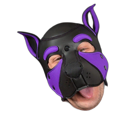 Mr S Leather NEOPRENE FRISKY Puppy Hood | Black & Purple