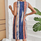 V-neck Casual Striped Color Block Sleeveless Dress