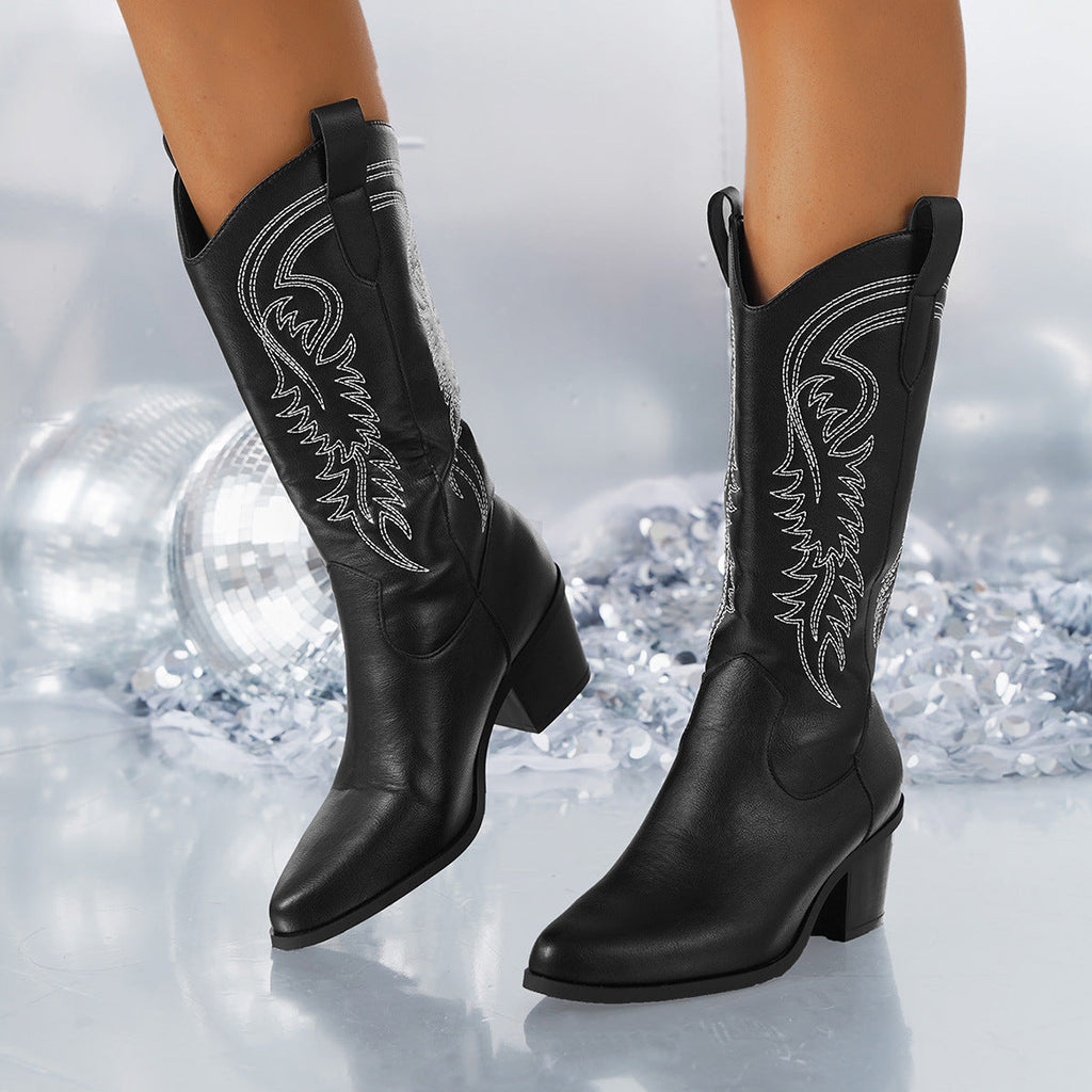 High Heel White Western Cowboy Knight Boots