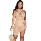 Women's Sexy Mesh Hot Drilling Nightclub Party Dress