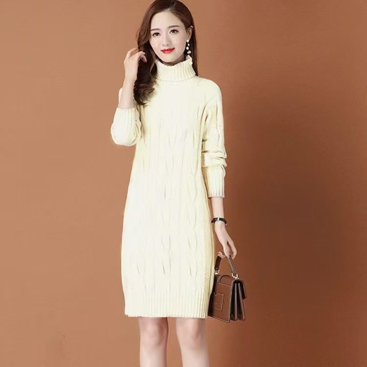 Autumn Winter Base-Layer Outerwear All-Match Turtleneck Women's Midi Knit Sweater