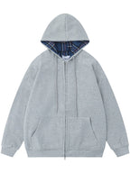 Street Plaid Cardigan Hoodie Loose-fitting Hooded Coat
