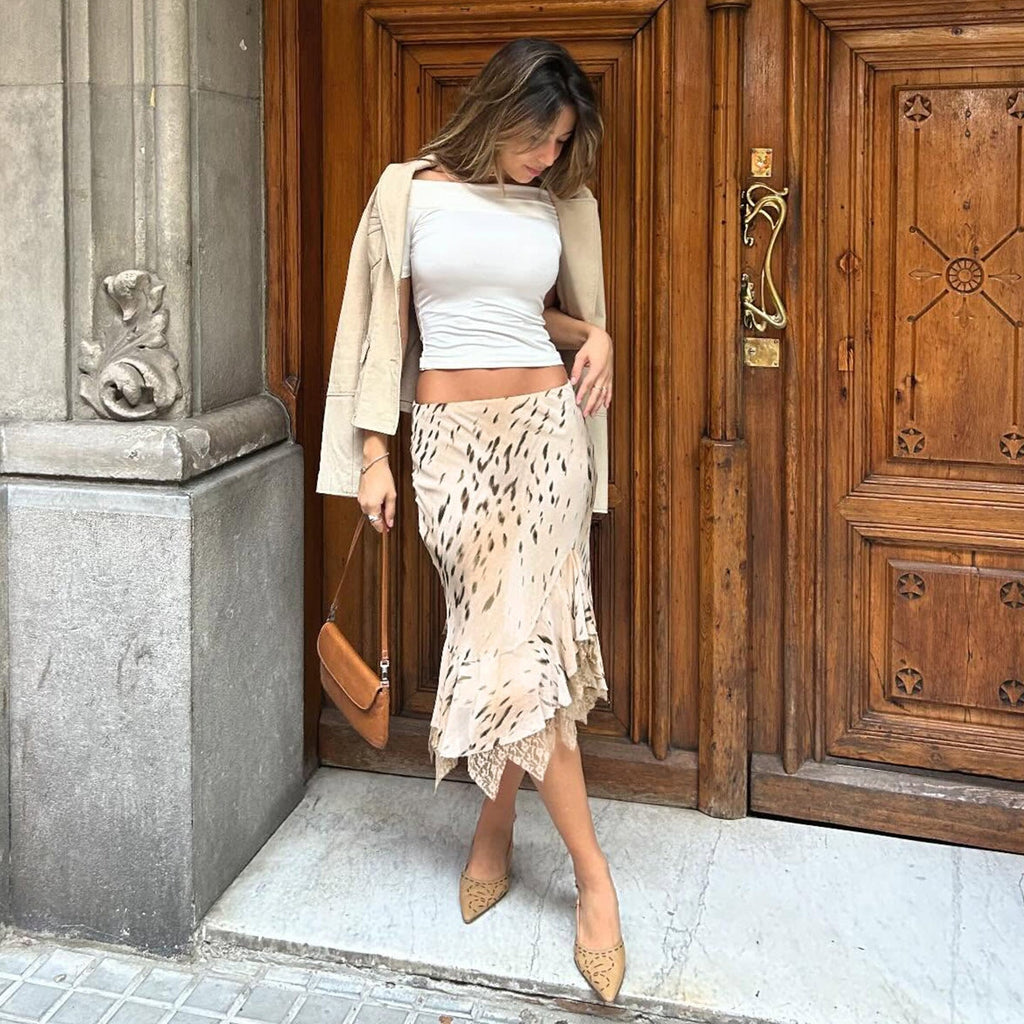 Lace-trimmed Mid-length Asymmetrical Dress