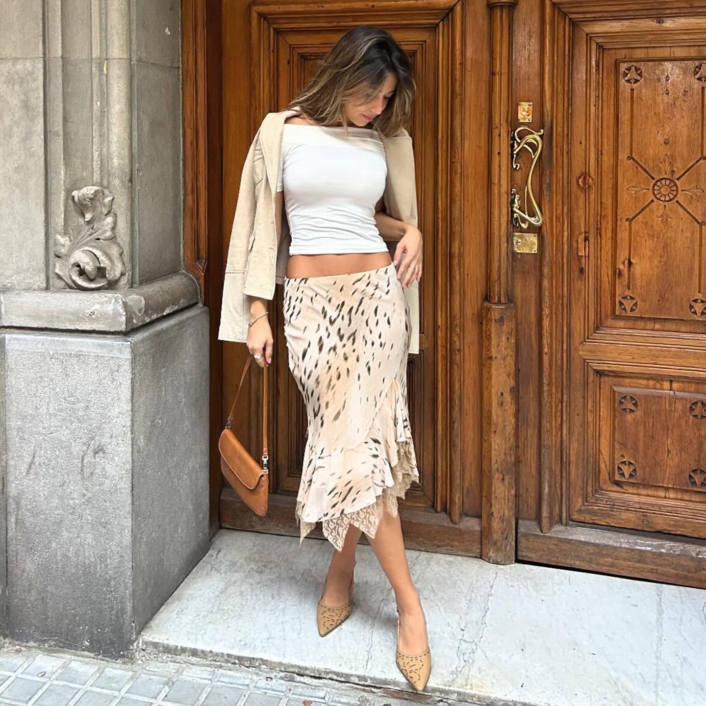 Lace-trimmed Mid-length Asymmetrical Dress