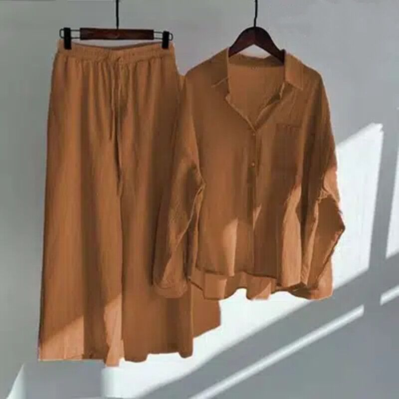 European And American-style Lapel Solid-color Cotton-linen Top Loose-fitting
