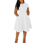 Arrival Casual A-Line Midi Dress With Round Neck And Pockets Slim Fit