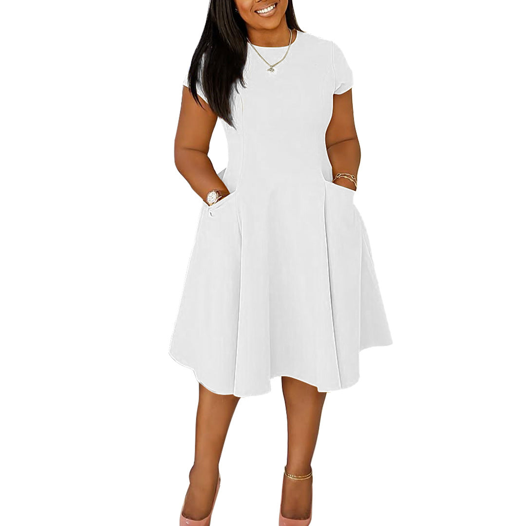 Arrival Casual A-Line Midi Dress With Round Neck And Pockets Slim Fit