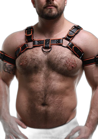 ruff GEAR Leather Bulldog Reflector Harness Black Neon Orange