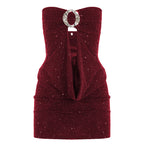 Sexy Sequined Tube Top Hollow-out Pleated Elegant Dress