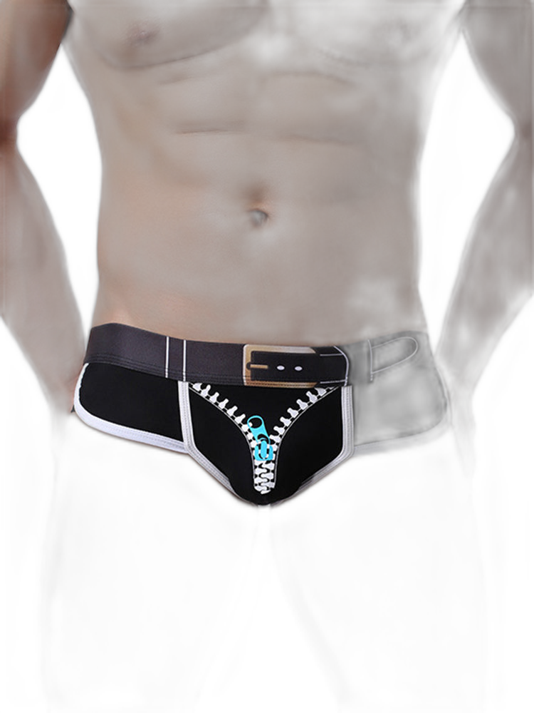 Zipper Belt Printed Cotton Pouch Briefs