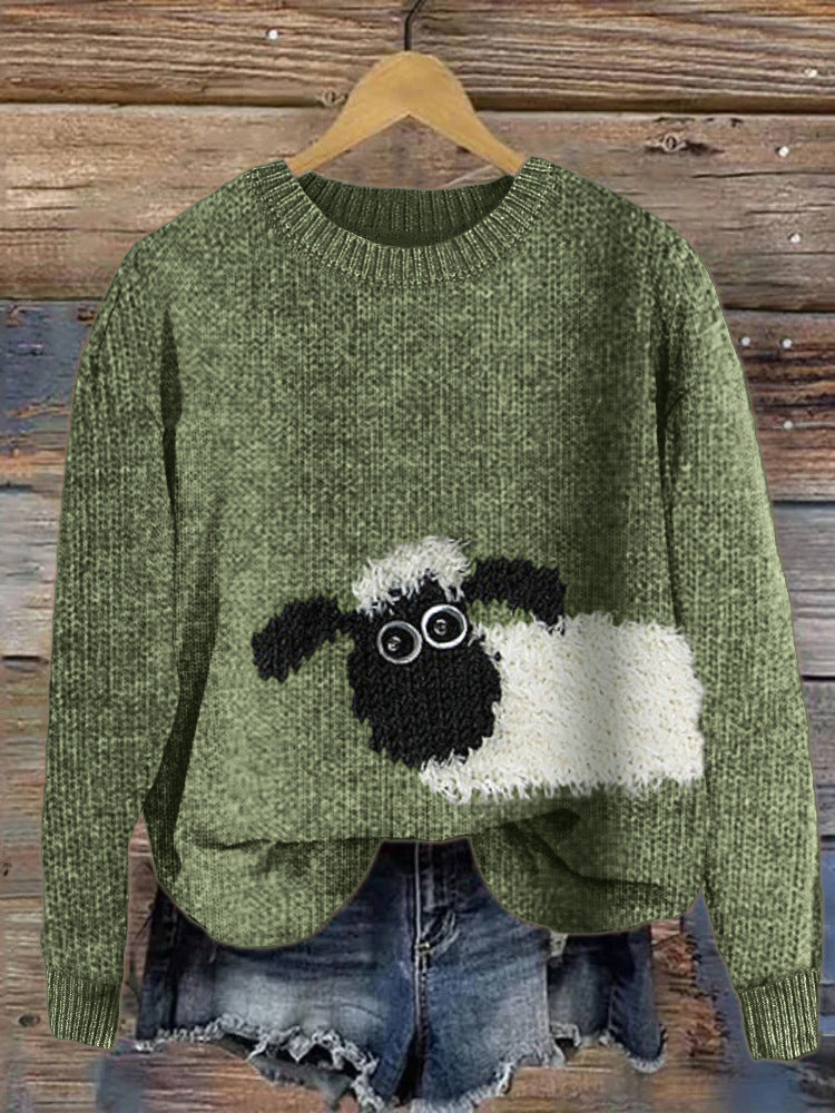 Digital-print Rabbit Amidst A Floral Meadowartistic Outfit Warm Chunky-knit Crewneck Hoodie