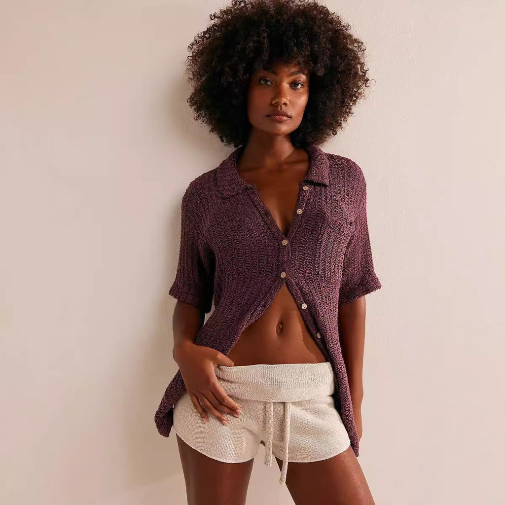 Fashionable Drawstring Knitted Sexy Women's Shorts